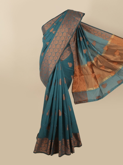 

Pothys Sea Green & Gold-Toned Cotton Blend Woven Design Saree