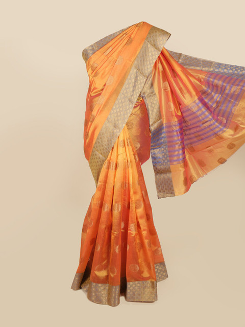 

Pothys Mustard & Gold-Toned Woven Design Zari Saree