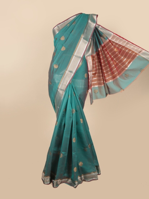 

Pothys Teal & Silver Ethnic Motifs Zari Saree