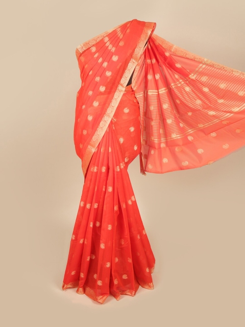 

Pothys Orange & Gold-Toned Paisley Zari Saree