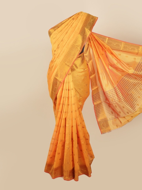 

Pothys Mustard & Gold-Toned Floral Saree