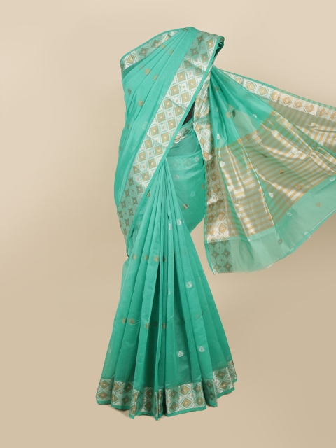 

Pothys Green & Gold-Toned Woven Design Zari Saree