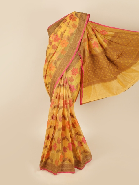 

Pothys Yellow & Copper-Toned Woven Design Supernet Saree
