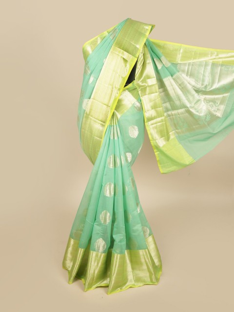 

Pothys Green & Yellow Ethnic Motifs Cotton Blend Zari Saree