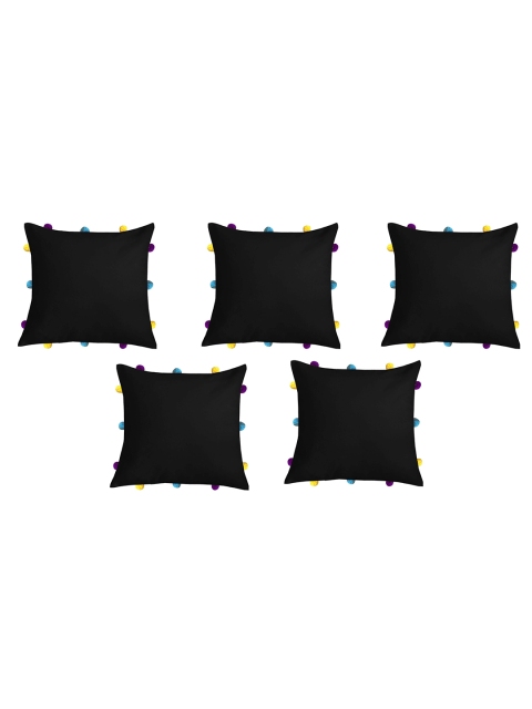 

Lushomes Pack Of 5 Black Solid Cushion Covers with Tassels