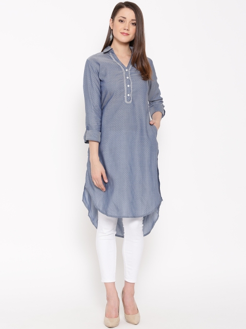

Biba Women Blue Woven Design Straight Denim Kurta