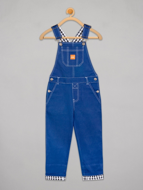 

Olele Girls Blue Solid Straight-Leg Twill Dungaree