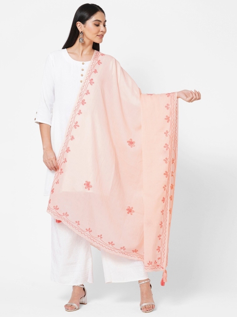 

Get Wrapped Pink Cotton Embroidered Dupatta with Thread Work