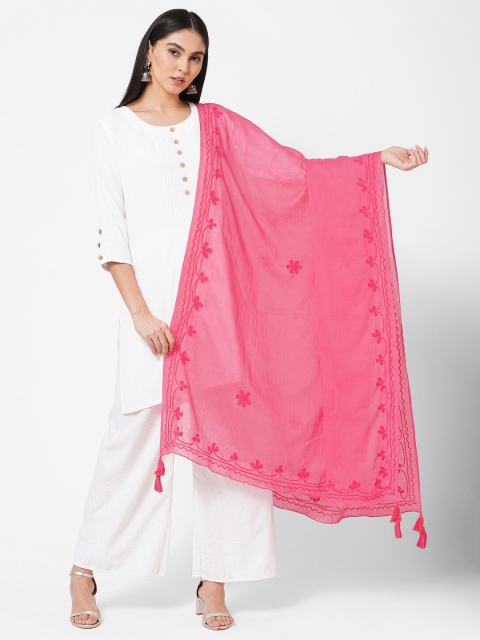 

Get Wrapped Pink Cotton Embroidered Dupatta