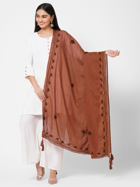 

Get Wrapped Brown Embroidered Pure Cotton Dupatta with Thread Work