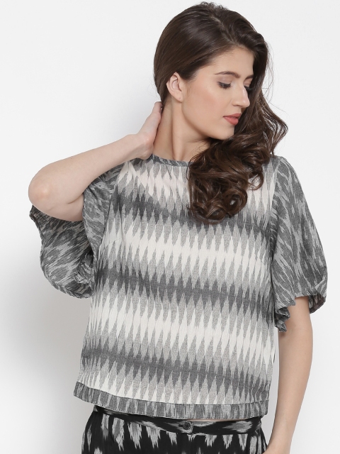 

Biba Women Grey Ikat Pattern Top