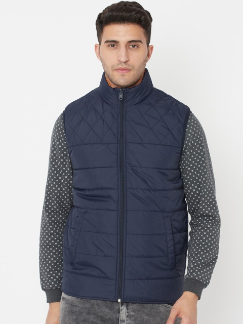 

METTLE Men Navy Blue Solid Sleeveless Quilted Jacket