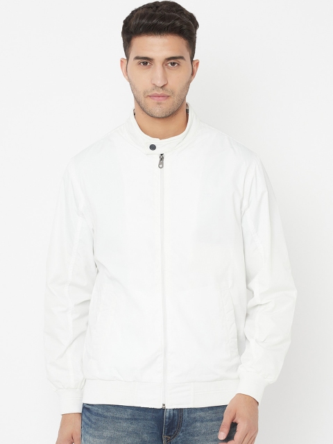 

METTLE Men White Solid Bomber Jacket