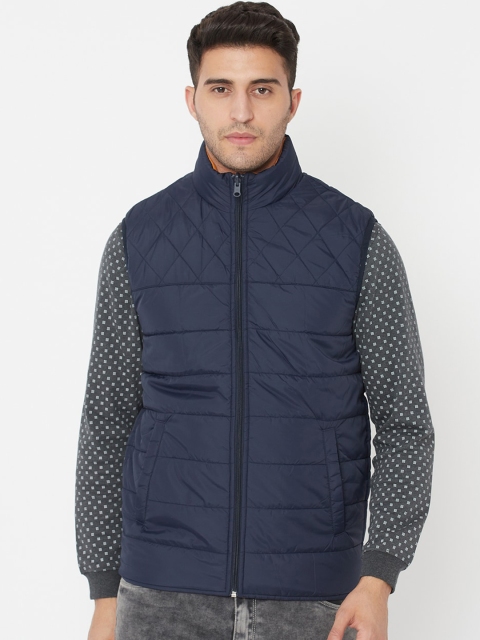 

METTLE Men Blue Colourblocked Quilted Jacket