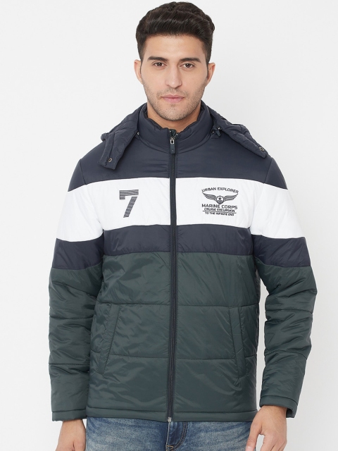 

METTLE Men Green White Colourblocked Padded Jacket