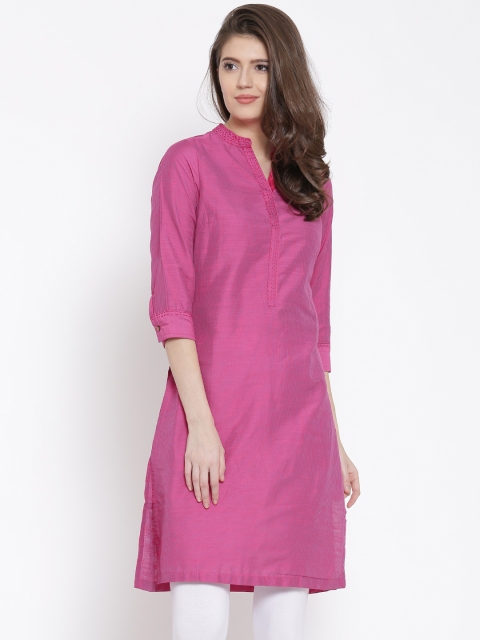 

Biba Women Magenta Striped Straight Kurta