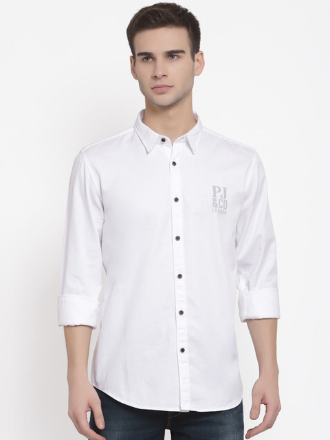 

Pepe Jeans Men White Opaque Printed Casual Cotton Shirt