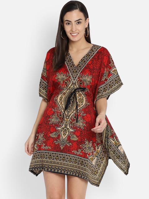 

Aditi Wasan Red Ethnic Motifs Chiffon Kaftan Dress