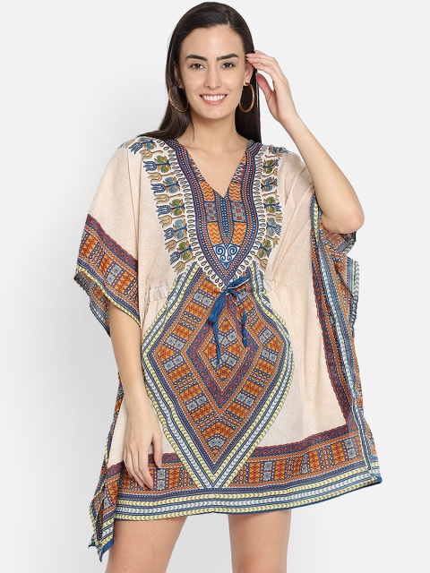 

Aditi Wasan Off White Ethnic Motifs Chiffon Kaftan Dress