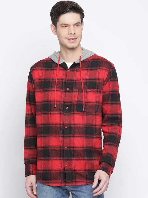 

Oxolloxo Men Red Tartan Checks Opaque Checked Casual Shirt