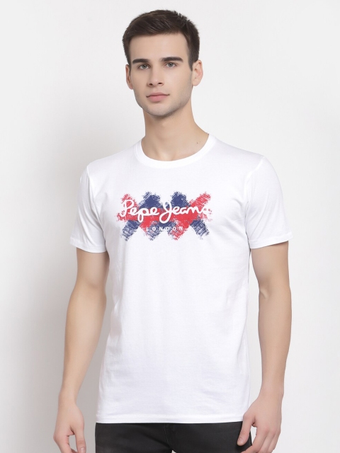 Pepe Jeans Men White Typography Printed T-shirt