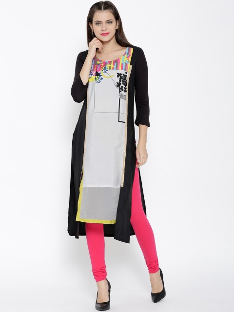 

W Women Black & White Printed Straight Kurta