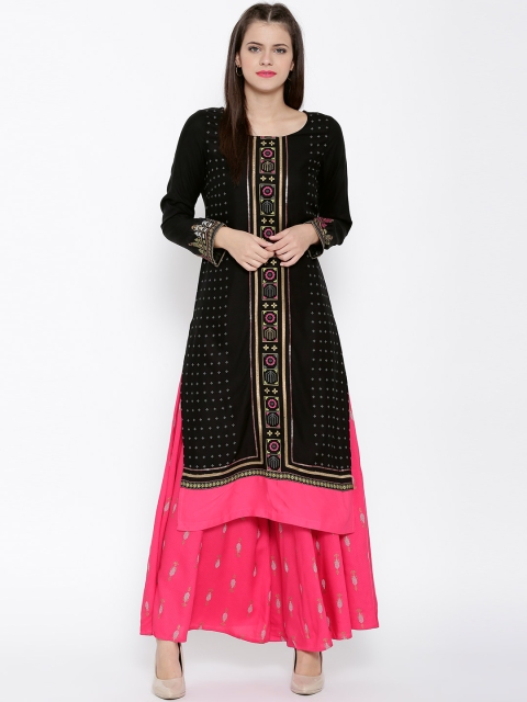 

W Women Black Printed Straight Kurta