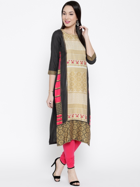 

W Women Charcoal Grey Printed Straight Kurta