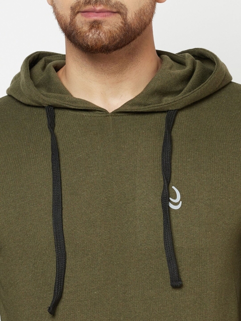 

ELEGANCE Men Olive Green Hooded Sweatshirt