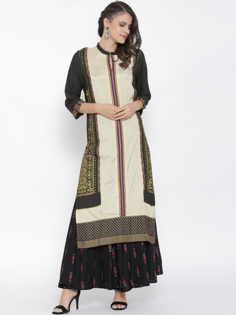 

W Women Black & Beige Printed Straight Kurta