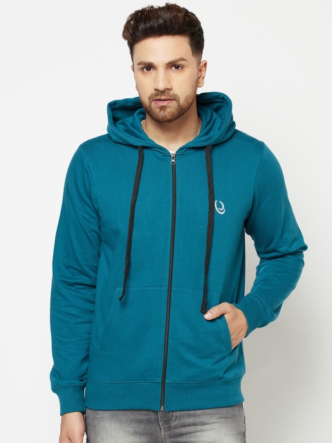 

ELEGANCE Men Teal Blue Hooded Sweatshirt