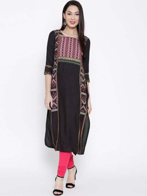 

W Women Charcoal Grey Printed Straight Kurta