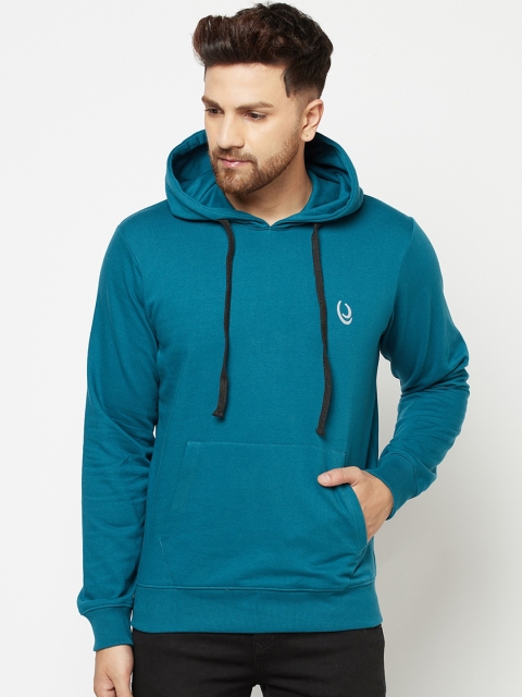 

ELEGANCE Men Teal Blue Hooded Sweatshirt