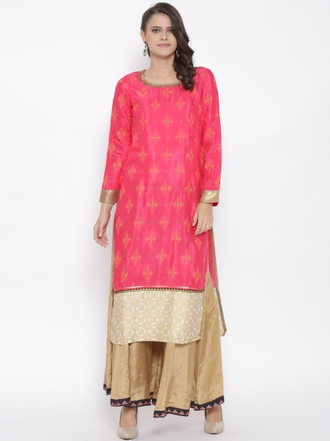 

W Women Pink Printed Straight Kurta