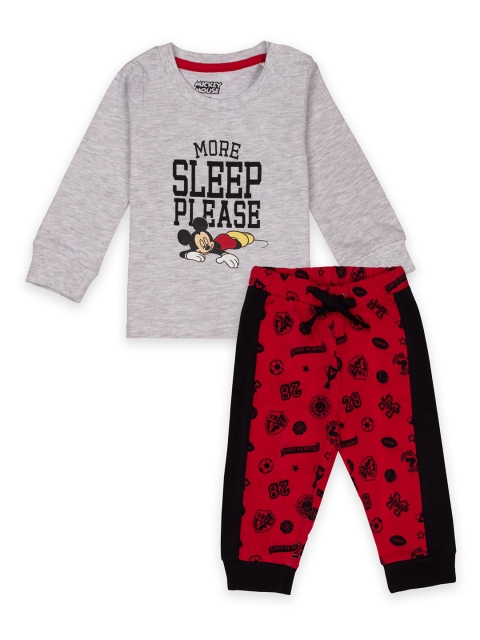 

Disney Boys Grey & Red Mickey Graphic Printed T-shirt with Pyjamas