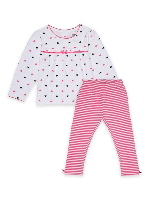 

Disney Girls White & Pink Printed Pure Cotton Top with Leggings