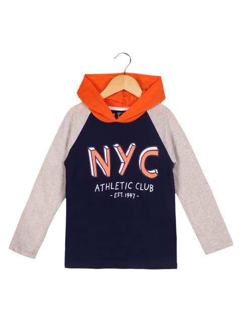 

Lazy Shark Boys Navy Blue & Orange Typography Printed Colourblocked T-shirt