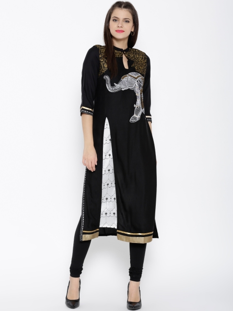 

W Women Black Printed Straight Kurta