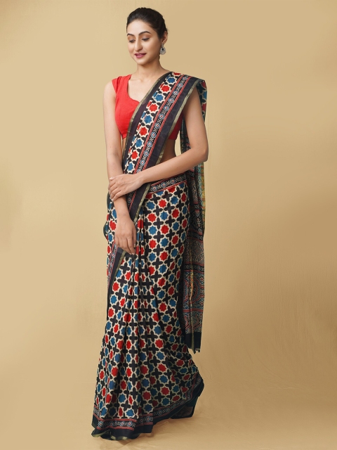 

Unnati Silks Women Red & Black Pure Ajrakh Mulmul Cotton Saree