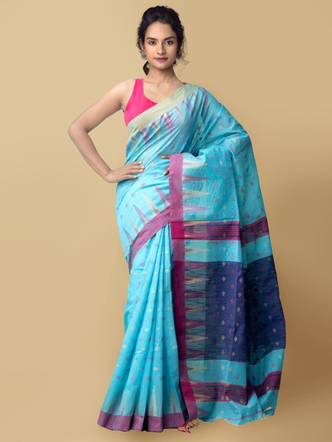 

Unnati Silks Blue & Pink Ethnic Motifs Pure Linen Jamdani Saree