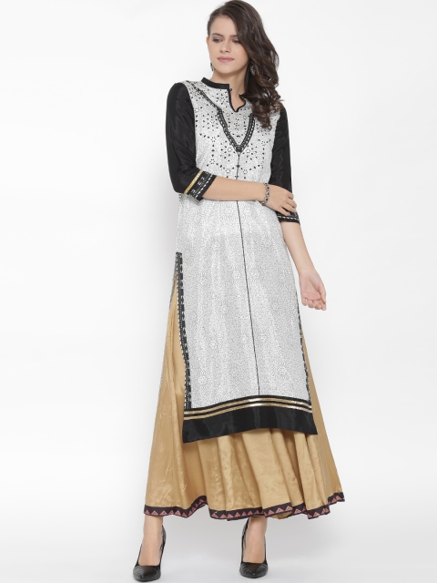 

W Women White & Black Printed Straight Kurta