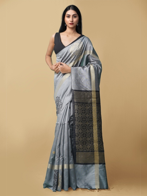 

Unnati Silks Women Grey & Black Bengal Linen Saree