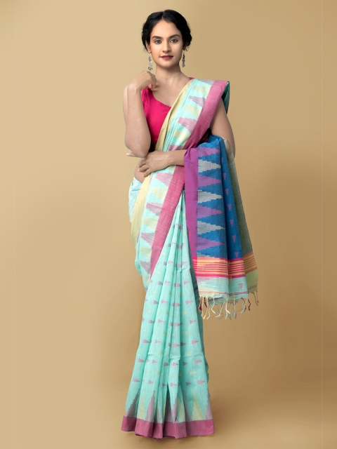 

Unnati Silks Blue & Purple Woven Design Pure Linen Jamdani Saree