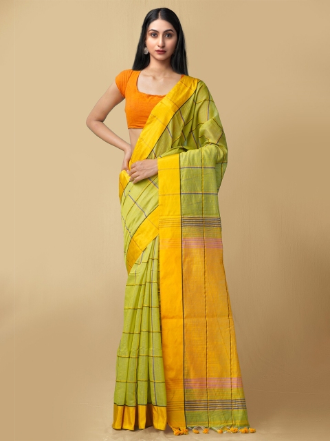 

Unnati Silks Green & Yellow Woven Design Pure Linen Jamdani Saree