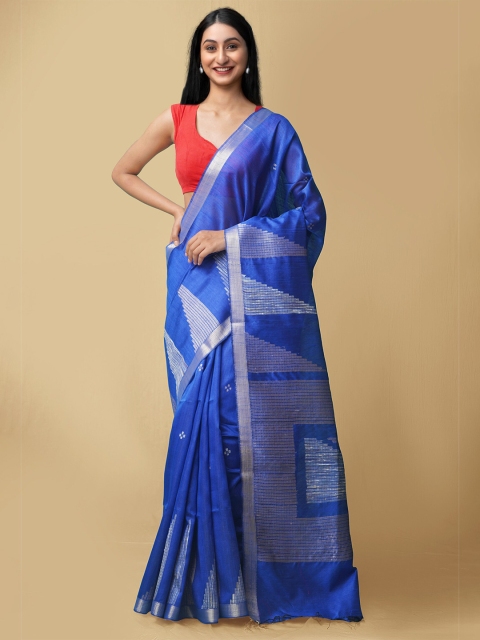 

Unnati Silks Blue Woven Design Pure Bengal Linen Saree