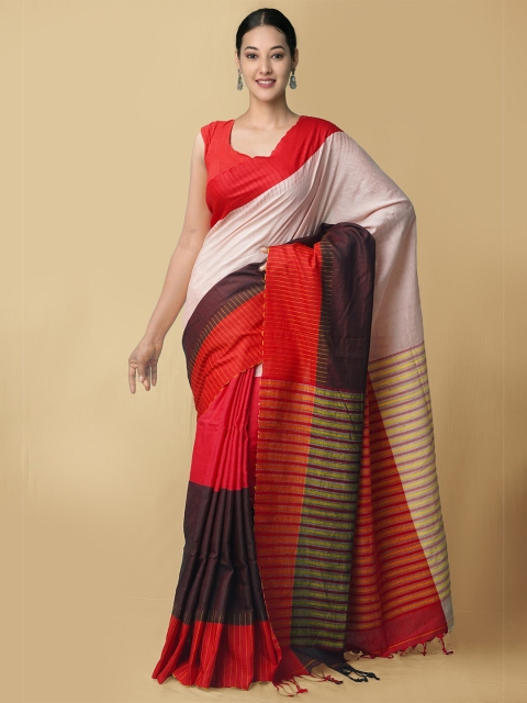 

Unnati Silks Red & Beige Woven Design Pure Linen Jamdani Saree