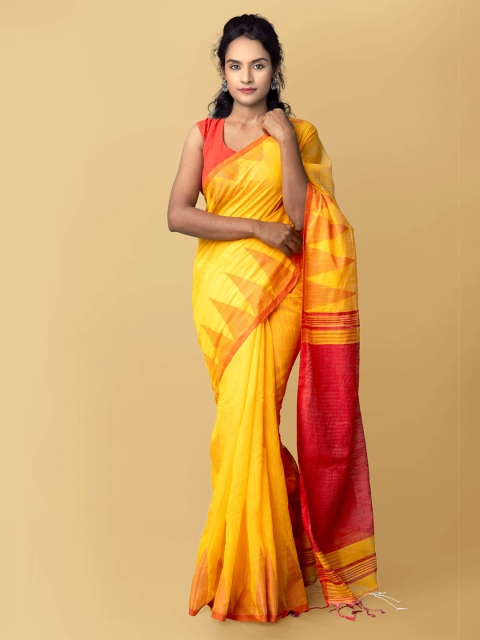 

Unnati Silks Women Orange & Red Pure Handloom Bengal Linen Sustainable Saree