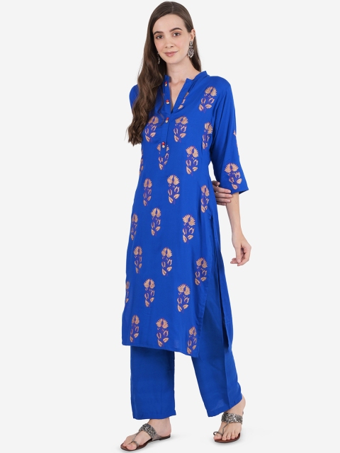 

Ashnaina Women Blue Floral Printed Regular Kurta with Palazzos