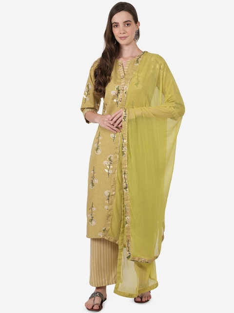 

Ashnaina Women Green Floral Printed Regular Kurta with Palazzos & Dupatta