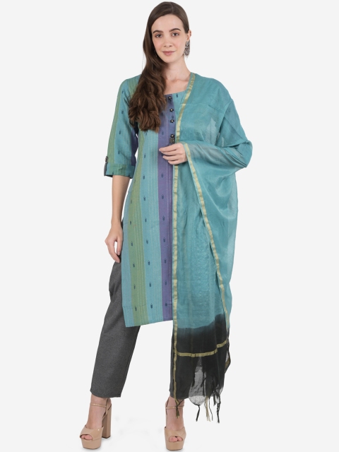 

Ashnaina Women Sea Green Embroidered Panelled Kurta with Trousers & With Dupatta